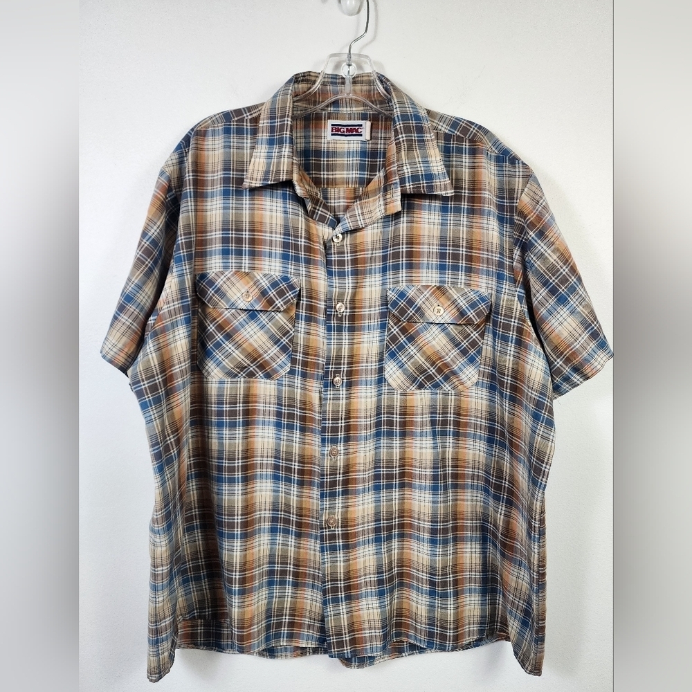 Big Mac Men's Plaid Blue & Brown Shirt Short Sleeve Front Pocket, sz XL - Picture 8 of 8